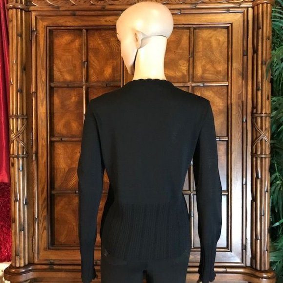 Kasper Pointelle Scallop Crochet Bow Neck Sweater - Picture 2 of 12